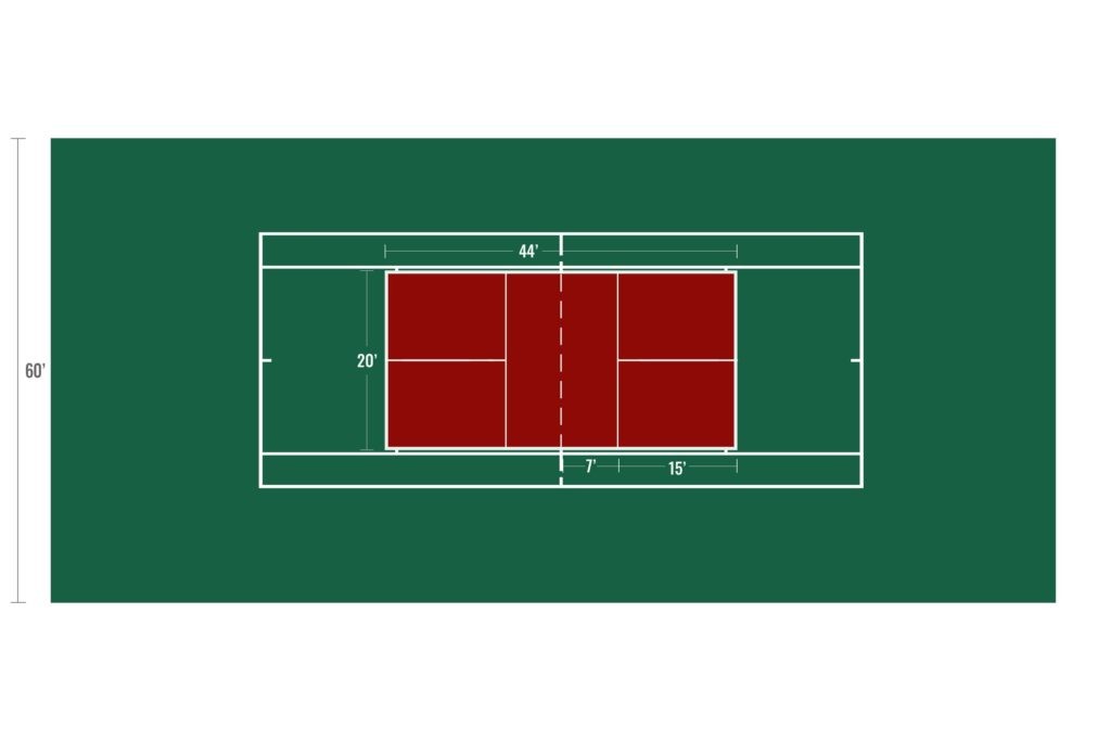 One pickleball court layout on standard size tennis court