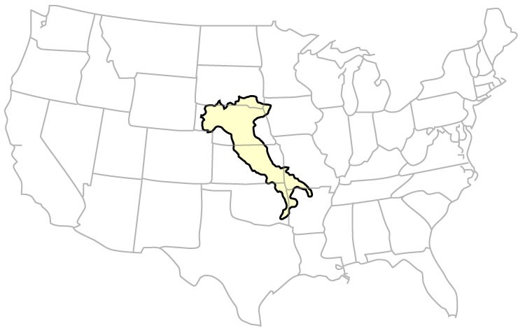 Map overlay of Italy compared to the continental United States showcasing size comparison