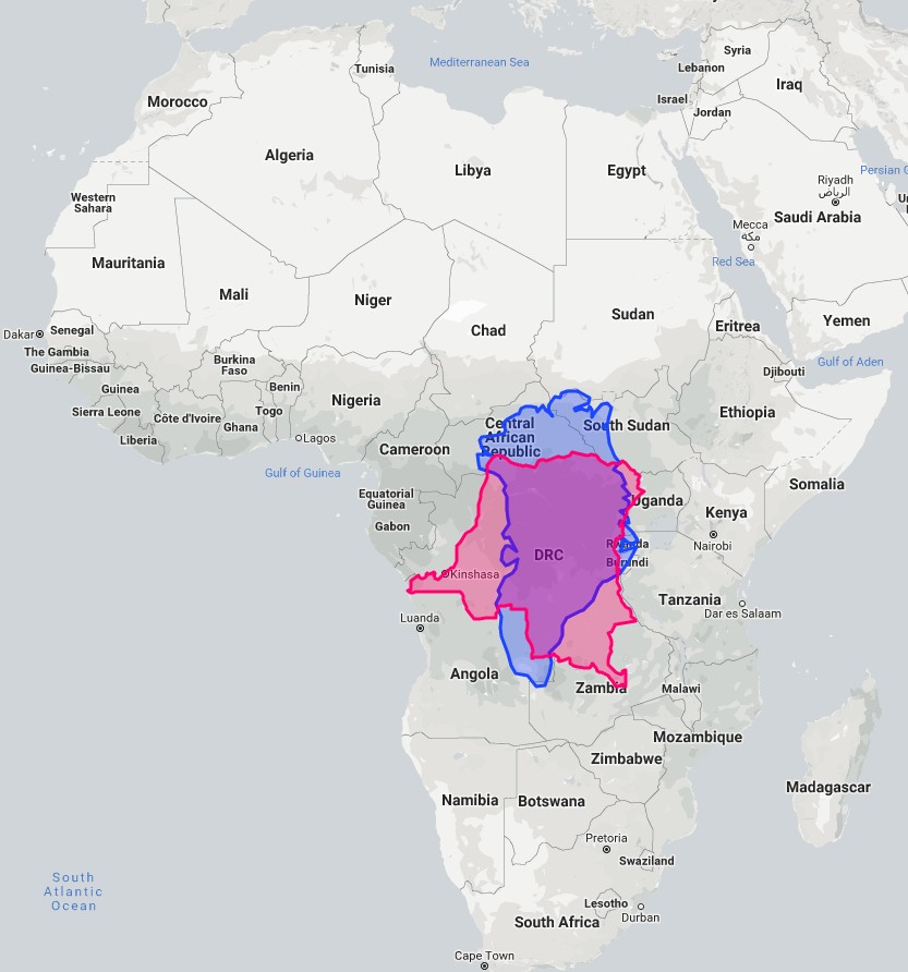 Greenland and Africa size comparison on Mercator projection