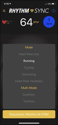 Scosche App Interface: Modes and Battery Level