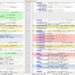 ComparePlus plugin in Notepad++ showing side-by-side file comparison with highlighted differences