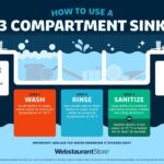 Infographic of the different sections of a 3 compartment sink and their purposes