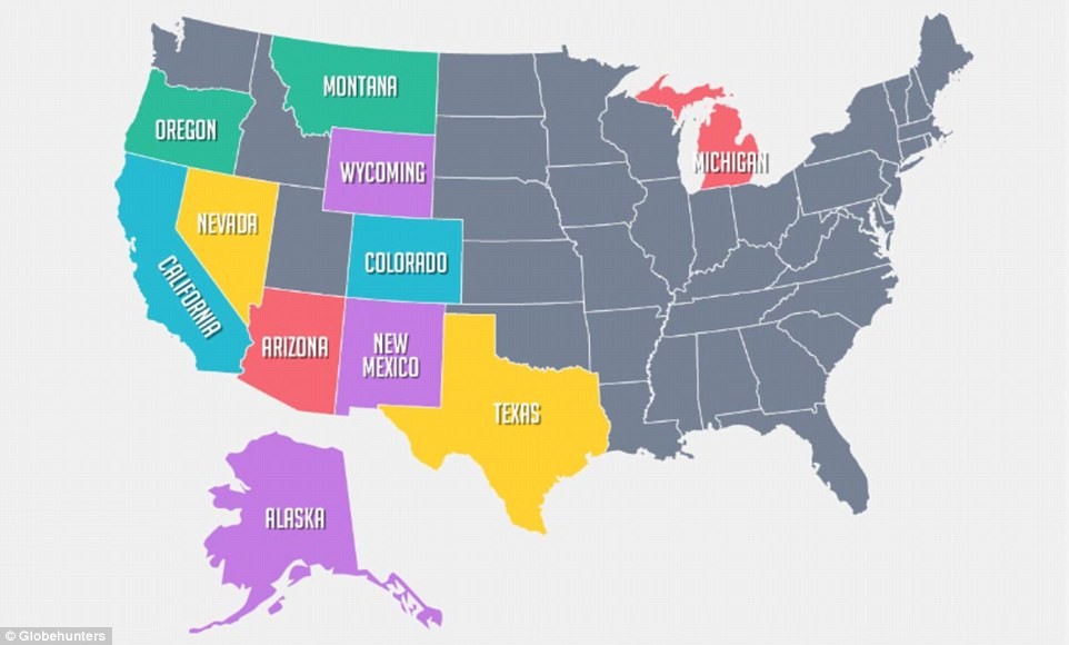 Mapped out: In total there are 11 U.S. states that are bigger than Britain, including Alaska, Texas, Oregon, Montana, Wyoming, Colorado, New Mexico, Arizona, Nevada, California and Michigan