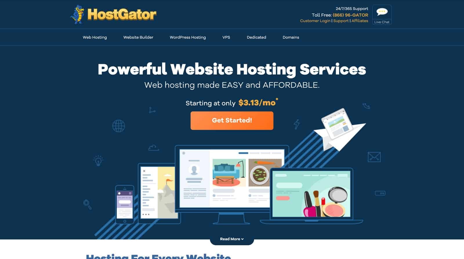 HostGator web hosting homepage screenshot