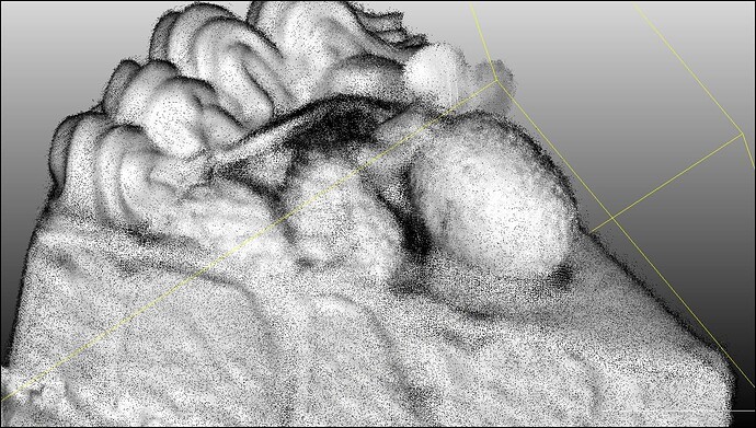 Noisy point cloud after fusion in Revo Scan, showing excessive data and artifacts