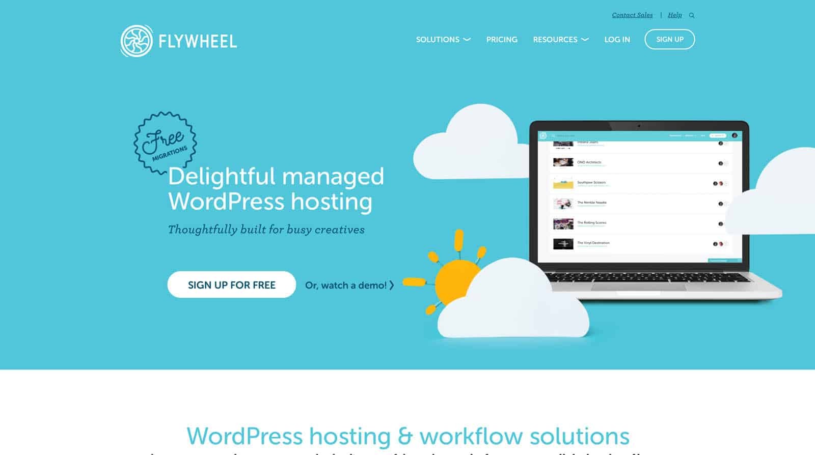 Flywheel web hosting homepage screenshot