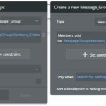 Bubble.io's database "contains" operator limitation when comparing two lists of entities for exact matches in messaging group creation.