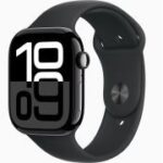 Apple Watch Series 10 showcasing time 10:09, black finish, white background