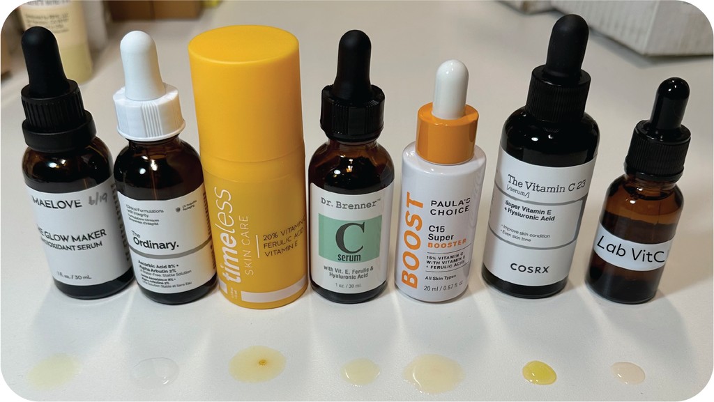 Week 1 of vitamin C serum dupe comparison, serums undergoing heat stability test in oven