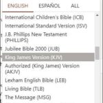 The Bible translation drop-down menu on Bible Gateway