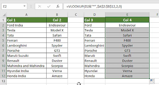 VLOOKUP results with wildcard for partial matches