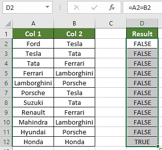 Dragging the Equals Operator formula down in Excel