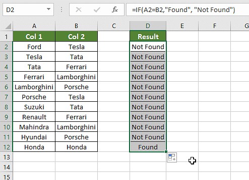 Using IF formula for customized comparison results in Excel