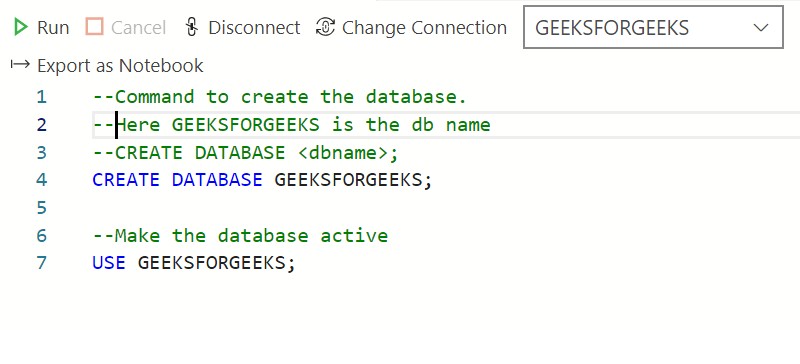 Database Creation SQL Command in Azure Data Studio