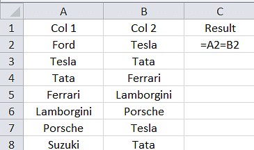 Row-by-row comparison formulas in Excel