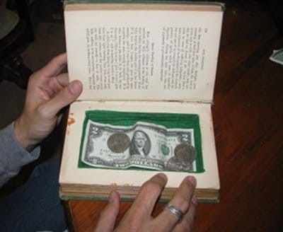 Secret book safe for money.