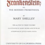 Close-up of Frankenstein text, highlighting gothic lettering and the book's age