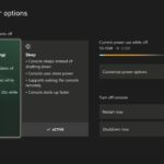 The power options menu on an Xbox console, displaying different power saving settings.
