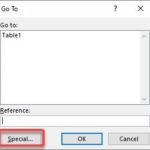 Go To Special dialog box for Row Difference in Excel