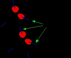 Hydrogen bonding in water molecules, showing intermolecular attractions.