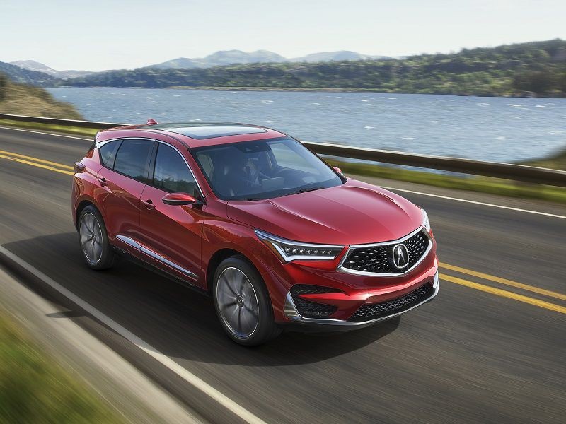 2019 Acura RDX on a paved road, showcasing its luxurious design and all-wheel-drive capability