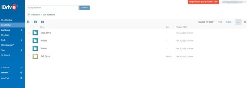 IDrive account interface showing backup and storage features