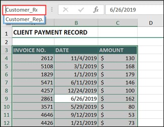 Naming a range in Excel using the Name Box