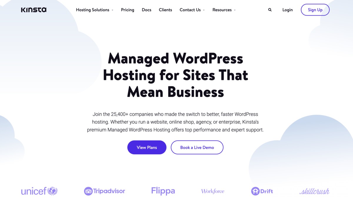 Kinsta web hosting homepage screenshot