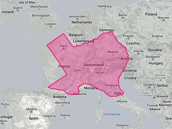 Map comparing Texas to Europe from Facebook page My America