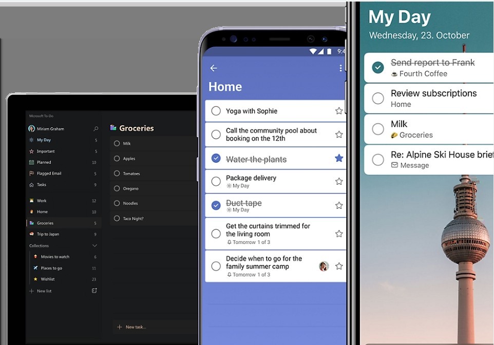 Microsoft To Do interface across devices