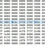 Comparison of binary files in Meld using xxd conversion, showing highlighted differences in hex and ASCII representations