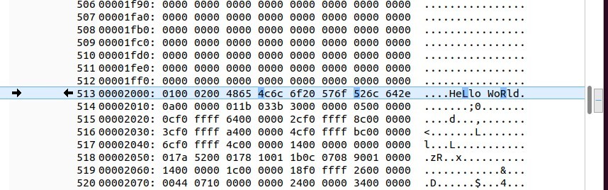 Comparison of binary files in Meld using xxd conversion, showing highlighted differences in hex and ASCII representations