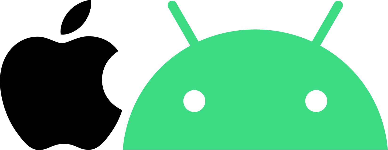 The Apple and Android current logos representing their brands.