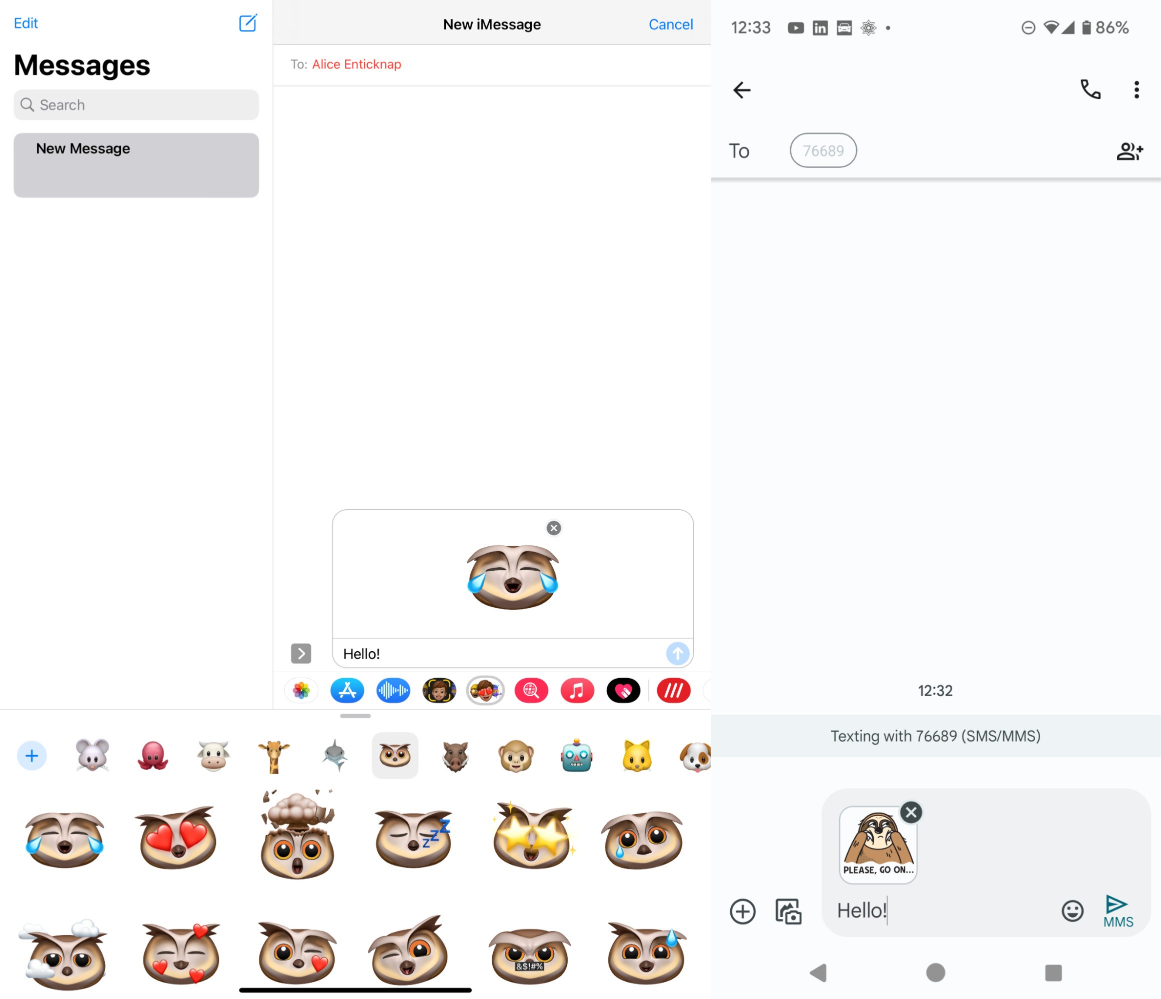 Screenshots of iMessage on iPad and Google Messages on Android.