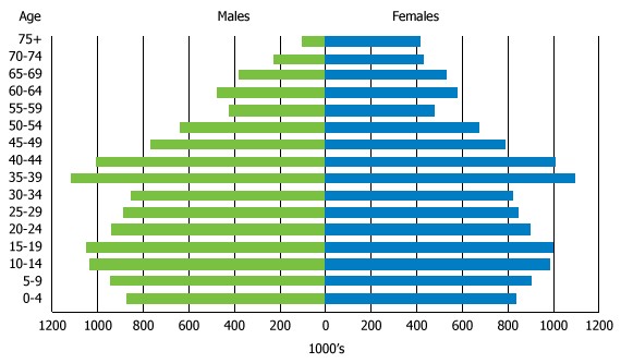 North Korea Population Pyramid 2008, illustrating demographic structure in a country with land size comparable to the US state of Pennsylvania