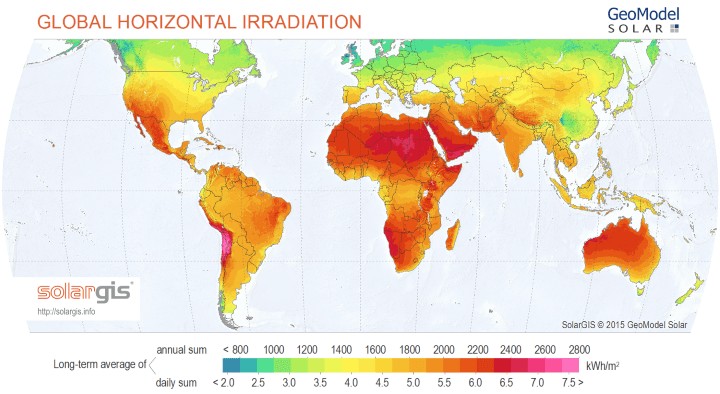 Earth solar potential map showing high potential near the equator