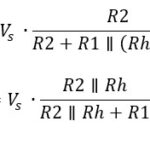 Classic inverting hysteresis comparator circuit diagram, highlighting components R1, R2, Rh, and Rp, alongside a graph illustrating hysteresis thresholds for stable switching.