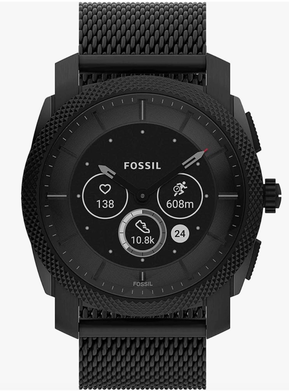 Fossil Gen 6 Hybrid smartwatch with a classic watch face displaying analog hands and a digital sub-dial.