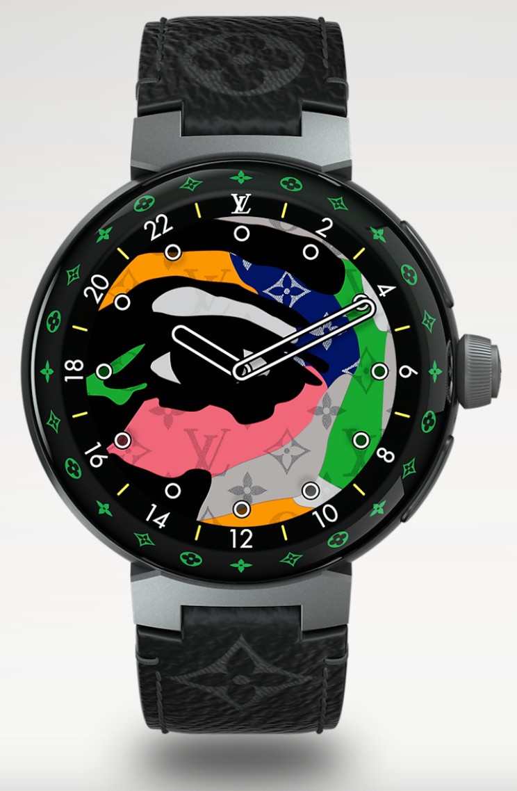 Louis Vuitton Tambour Horizon Light Up smartwatch showcasing a customizable watch face with luxury branding.