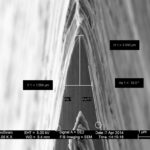 SEM image of a FIB milled cross section with edge geometry measurements