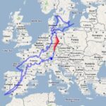 Map comparing the size of Japan to Europe when Tokyo is aligned with Vaduz, Liechtenstein, showing Japan stretching from Sweden to North Africa.