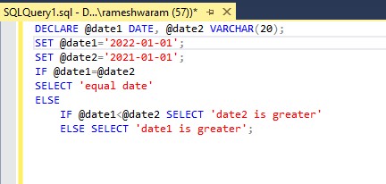 Comparing two dates in SQL using IF-ELSE statement, showing date2 is greater