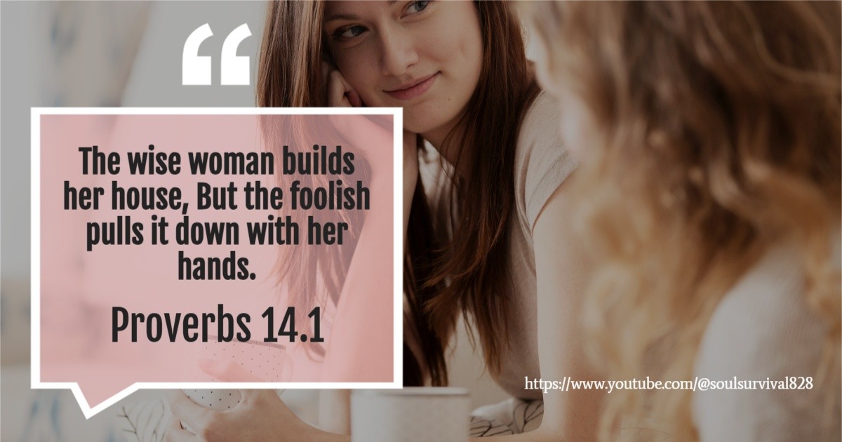 Two women talking with text that reads, A wise woman builds her house but a foolish woman tears it down with her hands.