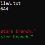 Git diff output comparing fileA.txt between two branches, showing added and removed lines with + and - prefixes.