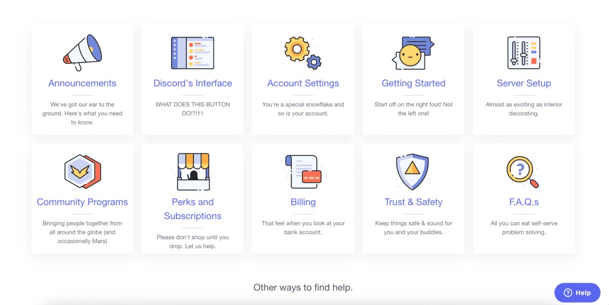 Discord help center interface showing FAQs