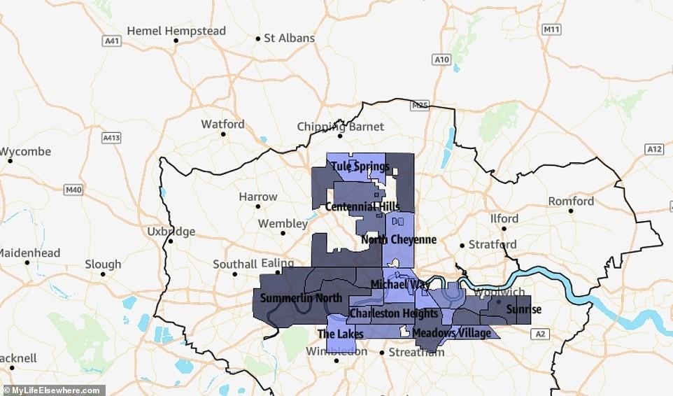 London is 4.3 times bigger (328 per cent) than Las Vegas, which covers 367 sq km (141 sq m)