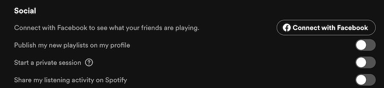 A screenshot of Spotify's sharing settings, highlighting options to share music on social media platforms.