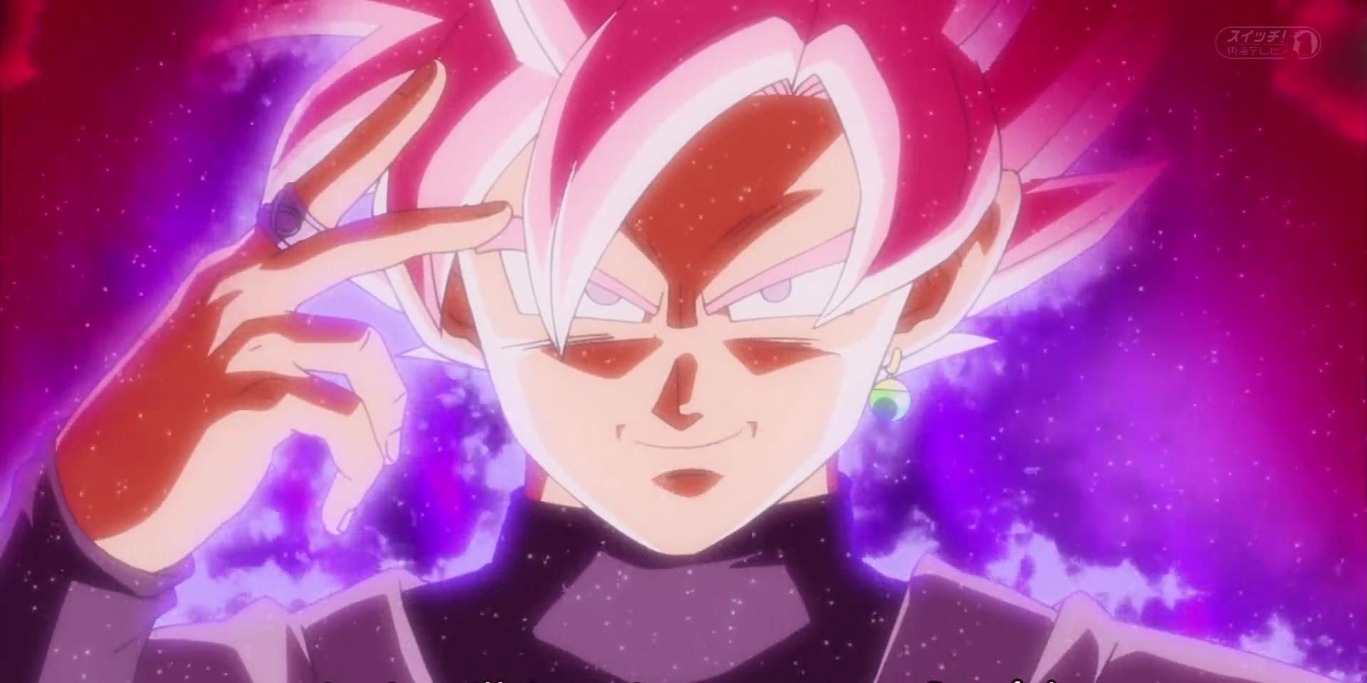 Goku Black confidently displays his Super Saiyan Rose form