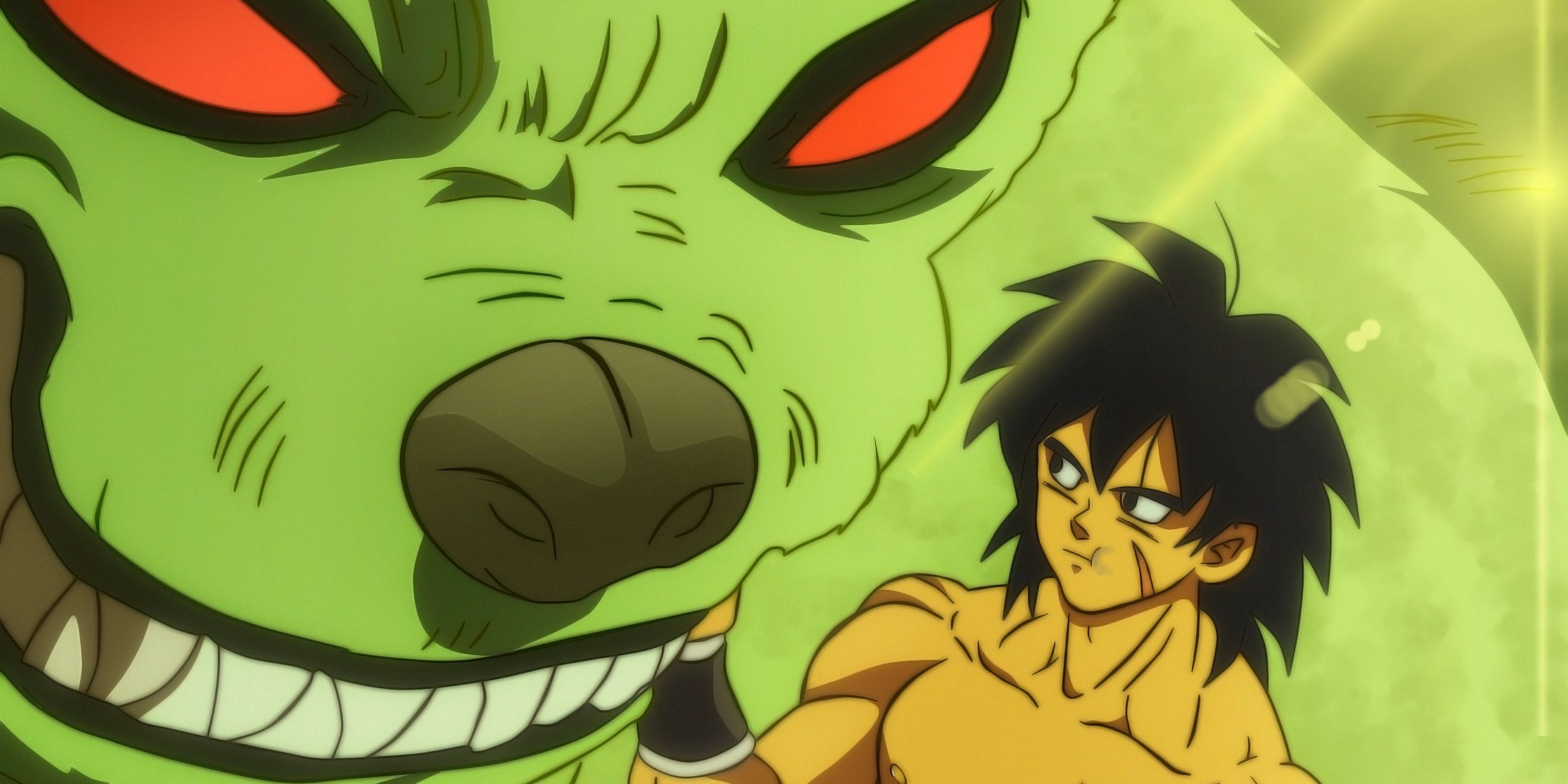 Broly bonds with his pet alien, Ba, in Dragon Ball Super: Broly.