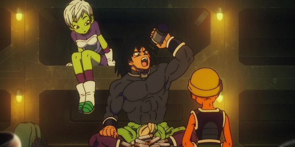Broly makes friends with Cheelai and Lemo in Dragon Ball Super: Broly.